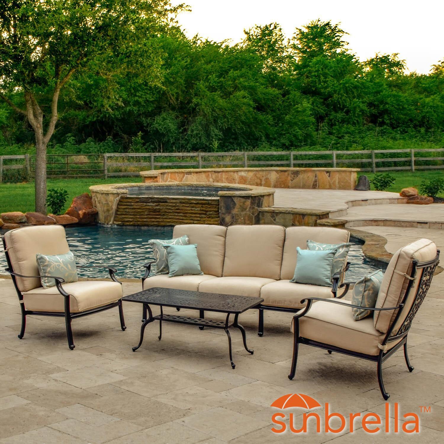 Carondelet 4 Piece Cast Aluminum Patio Conversation Set W/ Sofa & Sunbrella Spectrum Sand Cushions By Lakeview Outdoor Designs thumbnail