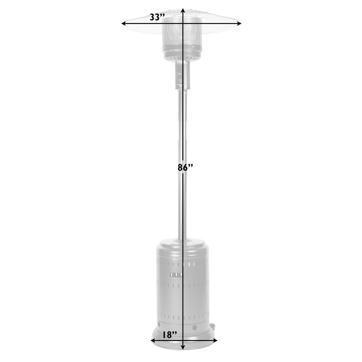 Ultimate Patio SC63009 Propane Portable Patio Heater - Onyx + Stainless Steel - Dimensions thumbnail