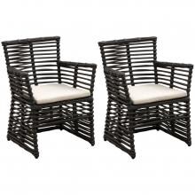 Venice 2 Piece Wicker Patio Dining Arm Chair Set W/ Sunbrella Canvas Antique Beige Cushions By Sunset West image