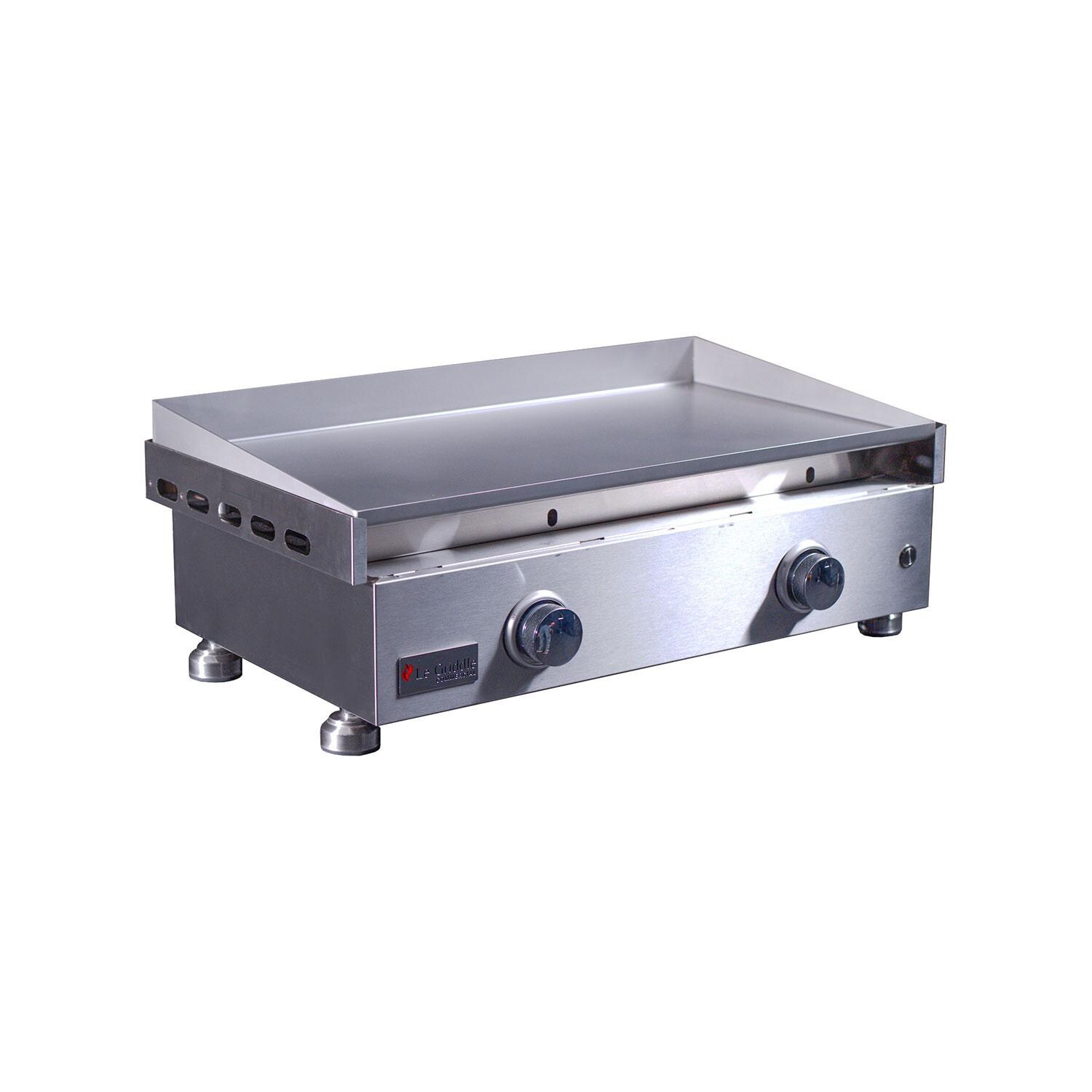 Le Griddle OML75P3 LP Pro Series 75 2 Burner Built-In Propane Flat Top Grill w/ 3mm Plate - Grease Disposal Drawers Removed - White Background thumbnail