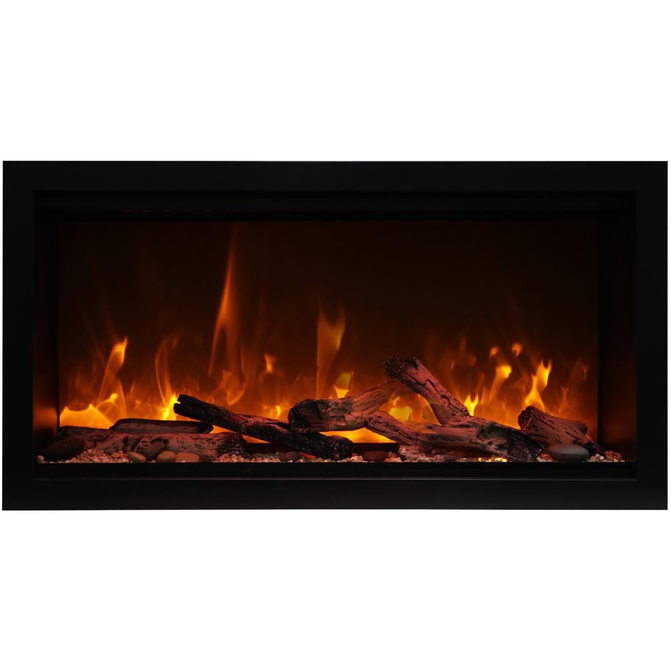 Amantii Symmetry Series Extra Tall Built-In 34-Inch Electric Fireplace with Black Steel Surround - Rustic Logs - Indoor/Outdoor - SYM-34-XT - Shown w/ Rustic Logs thumbnail