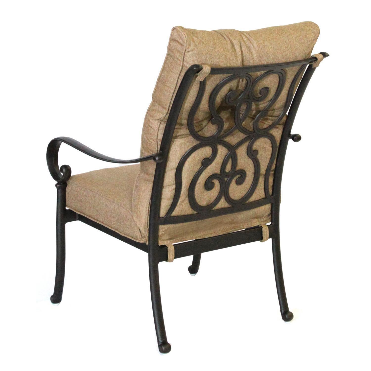 Santa Anita 7 Pc Cast Aluminum Patio Dining Set w/ 72 X 42-in Rectangular Table & Heather Beige Sunbrella Cushions By Darlee - Dining Chair w/ Heather Beige Cushions - Rear View - White Background thumbnail