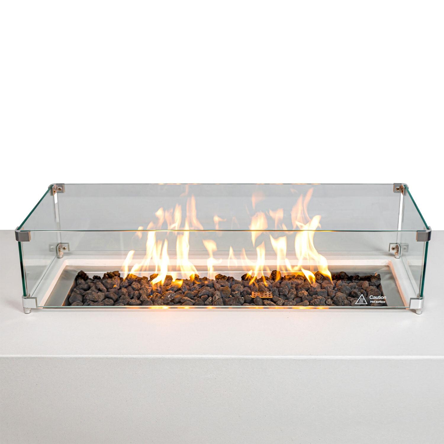 Glenwood 55-in Rectangular Concrete Propane Fire Pit in White by Lakeview Outdoor Designs - Glass Wind Guard - Detail thumbnail