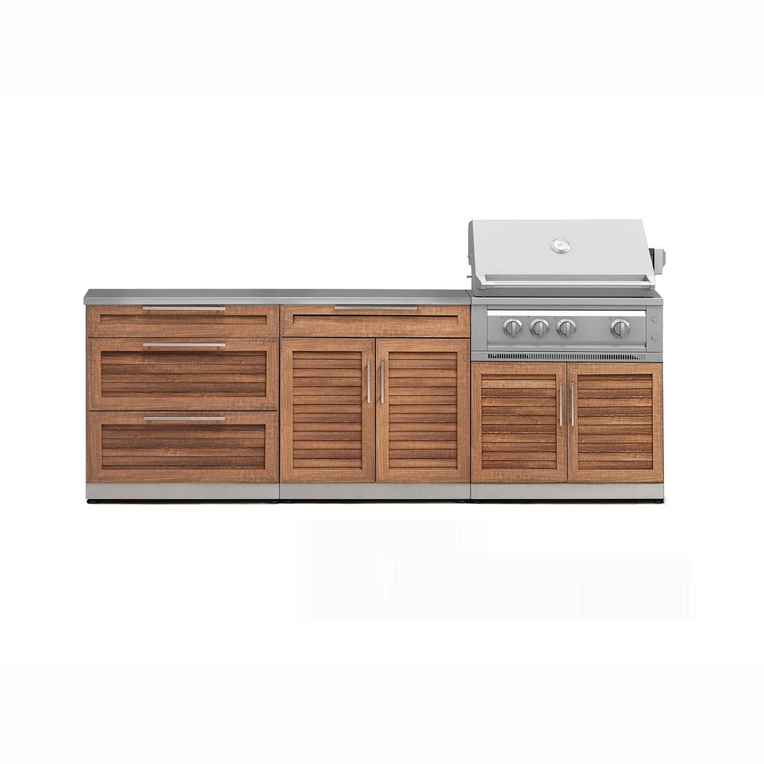 NewAge Products Classic Series 8 Ft Outdoor Kitchen Island w/ 33-in Natural Gas Grill, Trash Bin, Door & Drawer in Grove/Stainless Steel - 71057