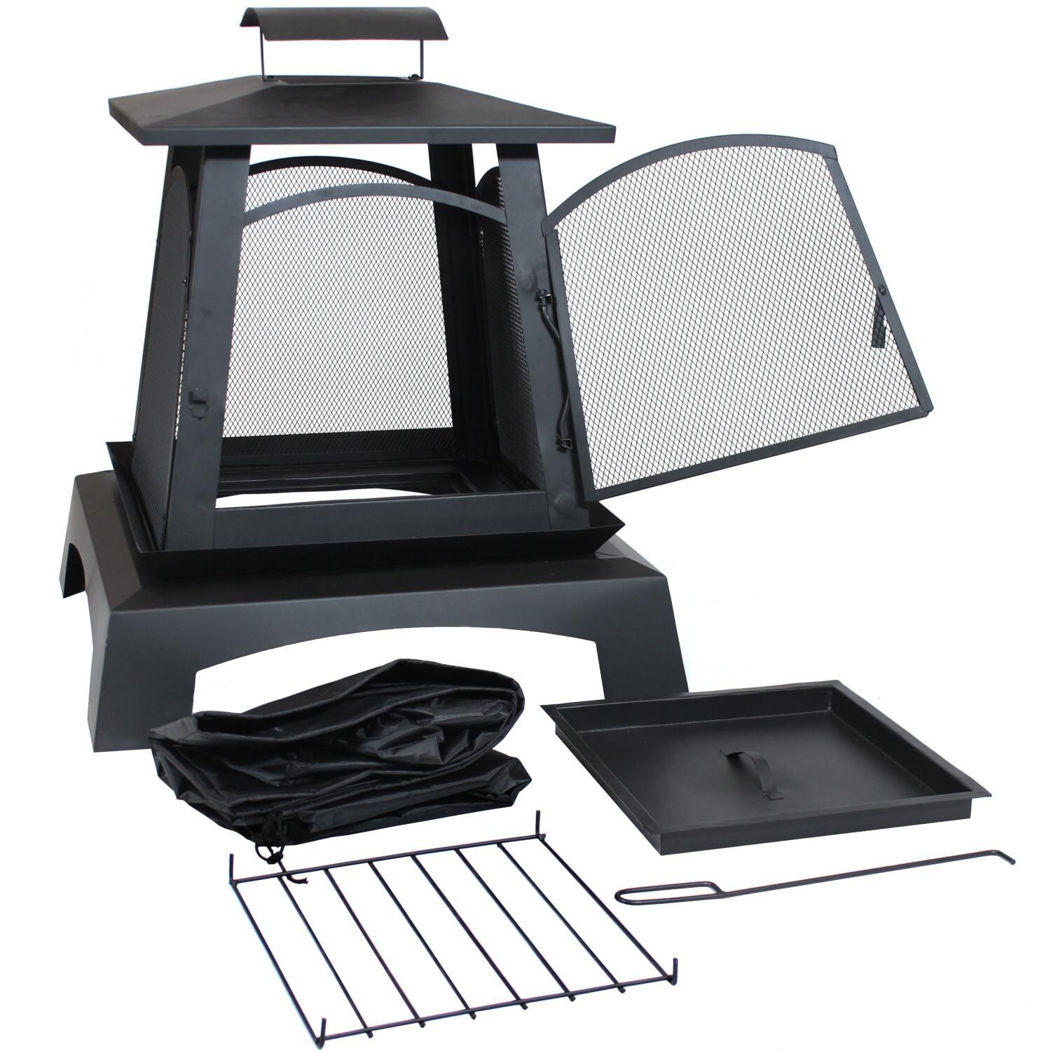 Ultimate Patio 28-Inch Steel Pagoda Wood Burning Fire Pit - With Accessories thumbnail