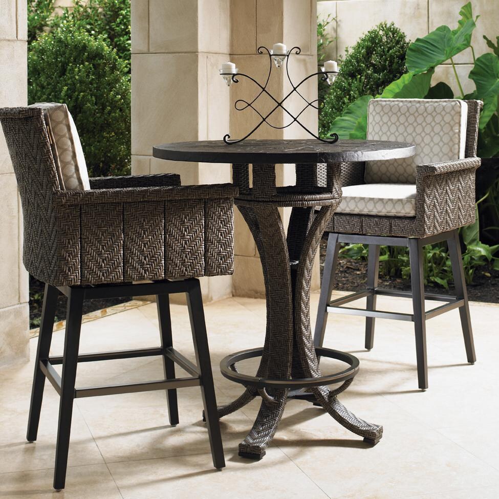 Blue Olive 3 Piece Wicker Patio Bar Set W/ Sunbrella Fabric By Tommy Bahama
