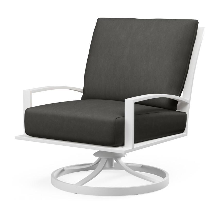 Bristol Aluminum Swivel Club Chair w/ Self Welt in White/Spectrum Carbon by Sunset West - White Background thumbnail