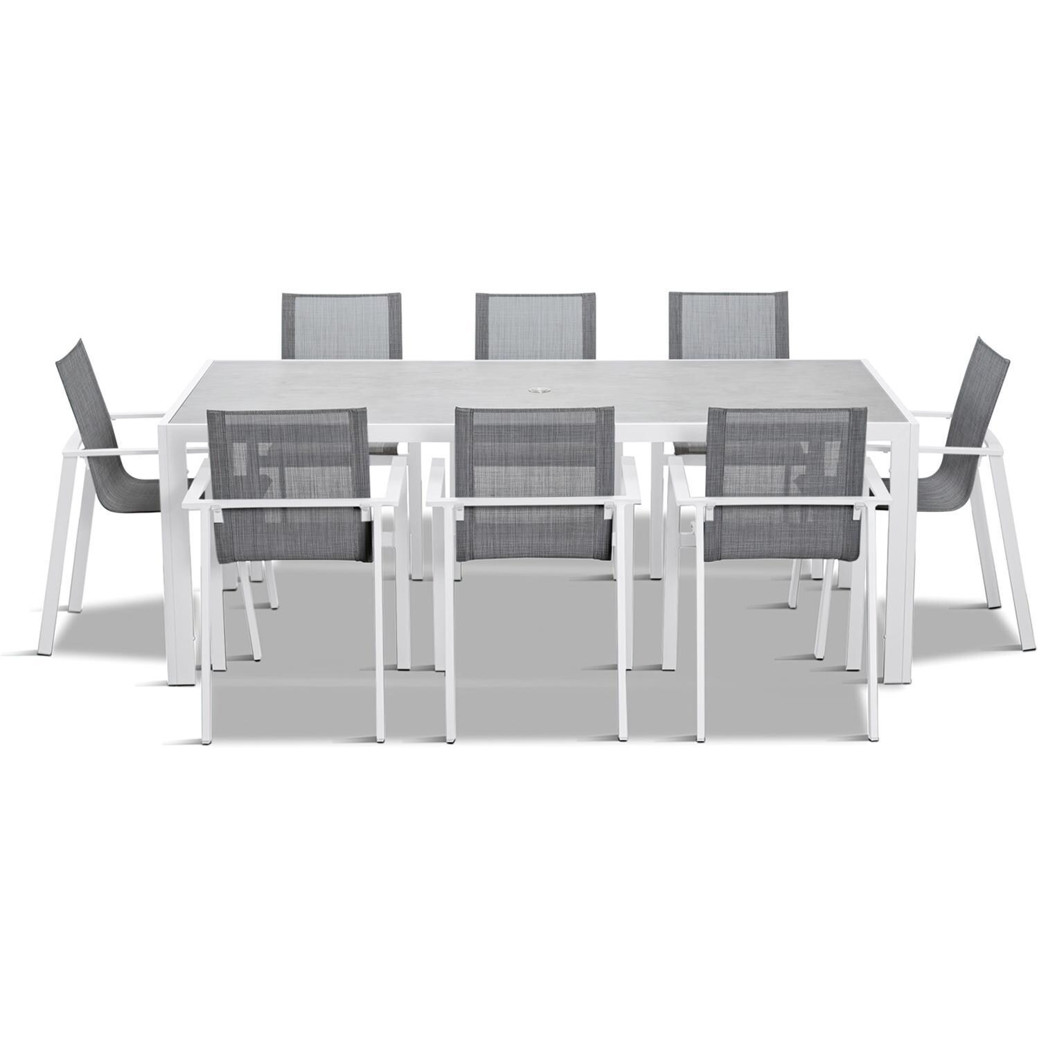 Spring Bay 9 Piece Dining Set in White - Front View - White Background thumbnail