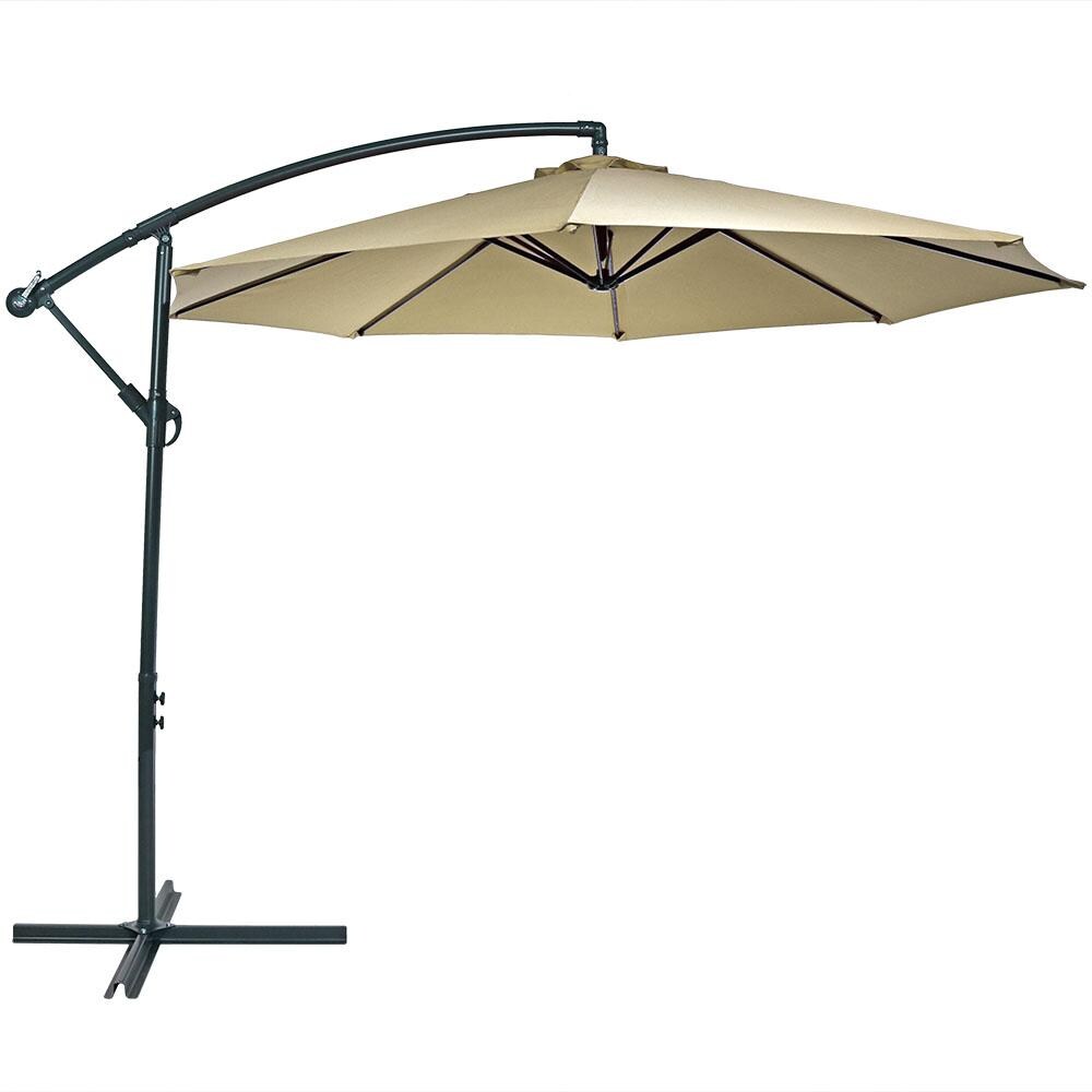 Sunnydaze 10 Ft. Octagonal Steel Patio Cantilever Umbrella W/ Crank - Dark Gray Frame & Beige Polyester Canopy image
