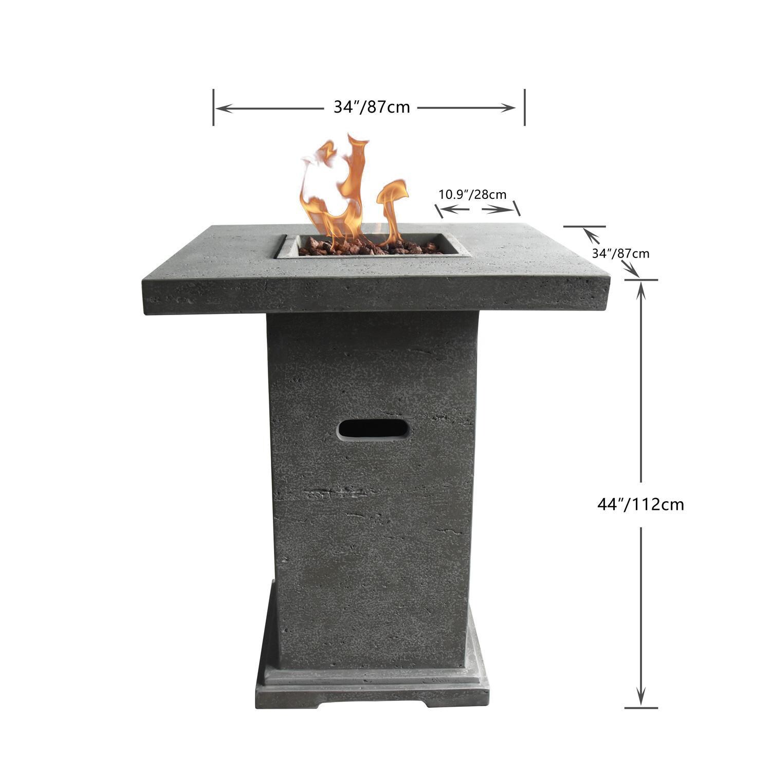 Elementi OFG221-LP Montreal 34-Inch Square Propane Fire Pit Table - Dimensions - Dimensional thumbnail