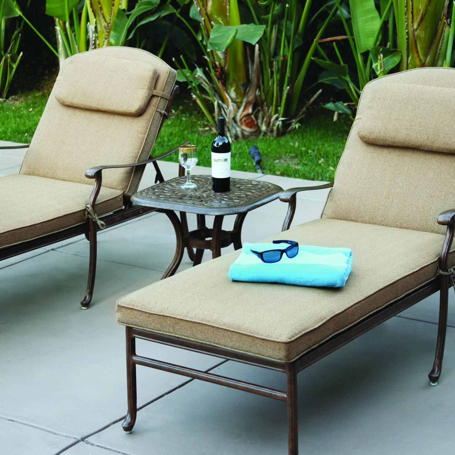 Darlee Sedona 3 Piece Cast Aluminum Patio Chaise Lounge Set - Antique