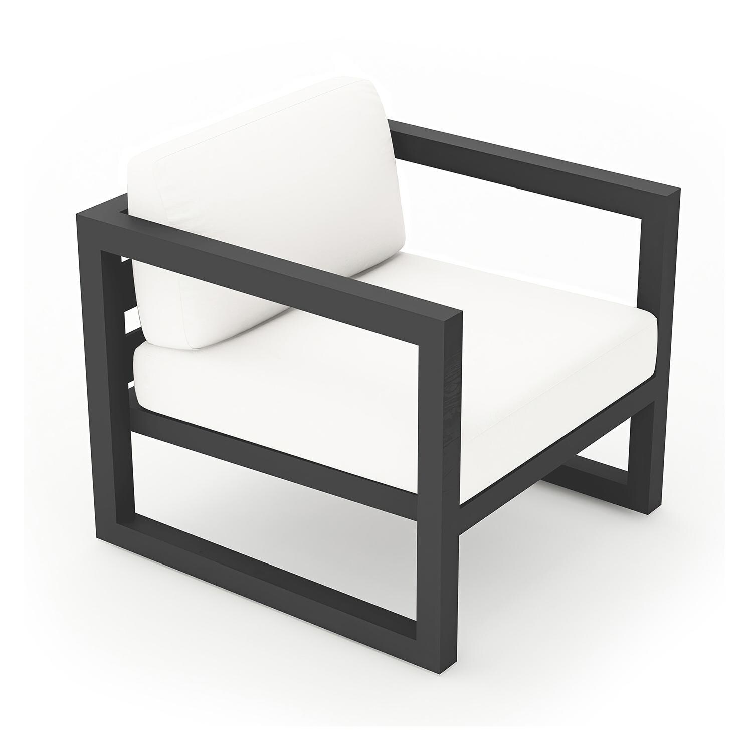 Misty Cove Aluminum Club Chair in Slate w/Canvas Natural Cushions by Lakeview - Angle View - White Background thumbnail