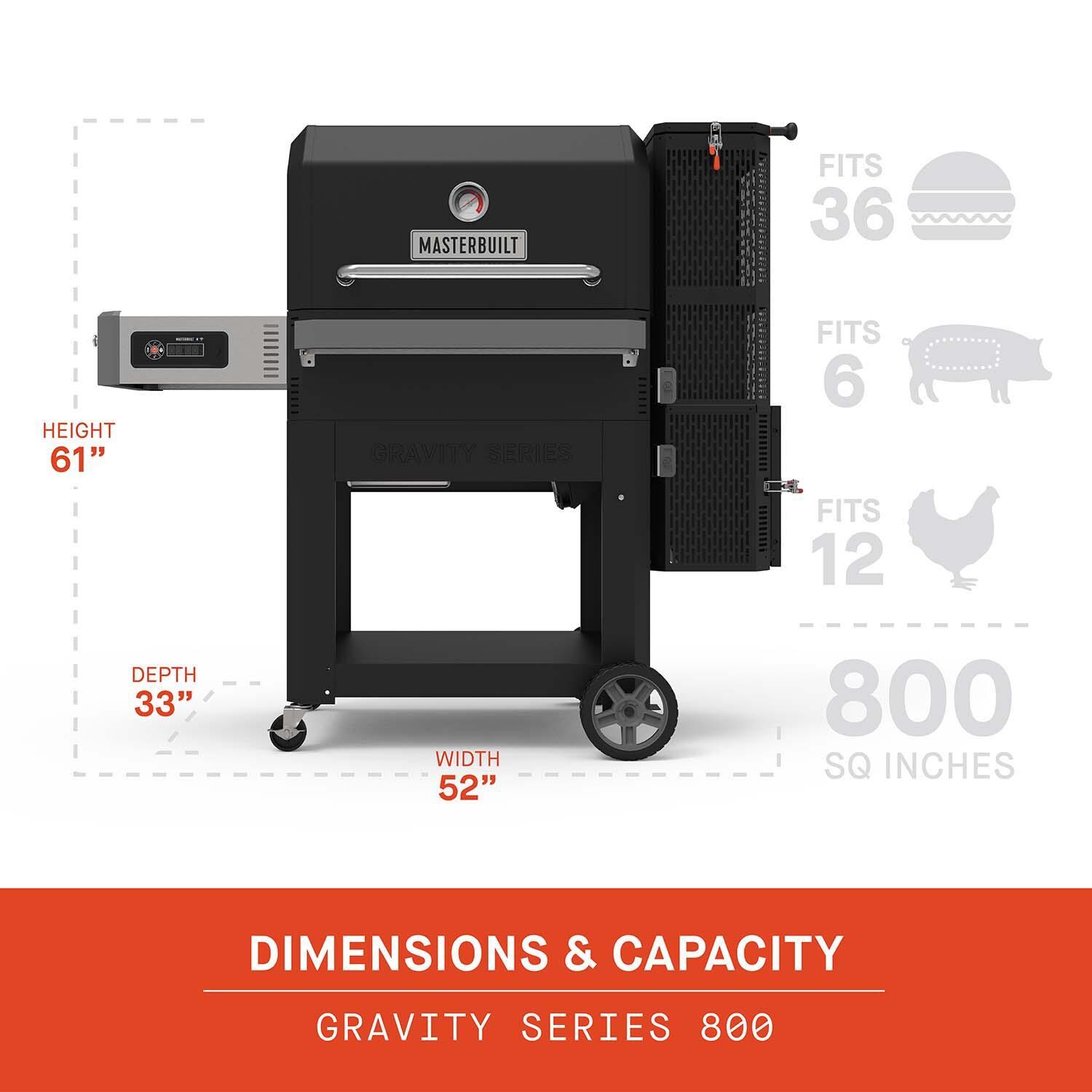 Masterbuilt MB20040221 Gravity Series 800 Digital Charcoal Griddle + Grill + Smoker - Dimensions and Capacity thumbnail