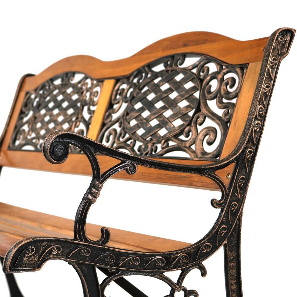 Ultimate Patio 49-Inch Ivy Crossweave Cast Iron & Wood Patio Bench - Arm Detail thumbnail