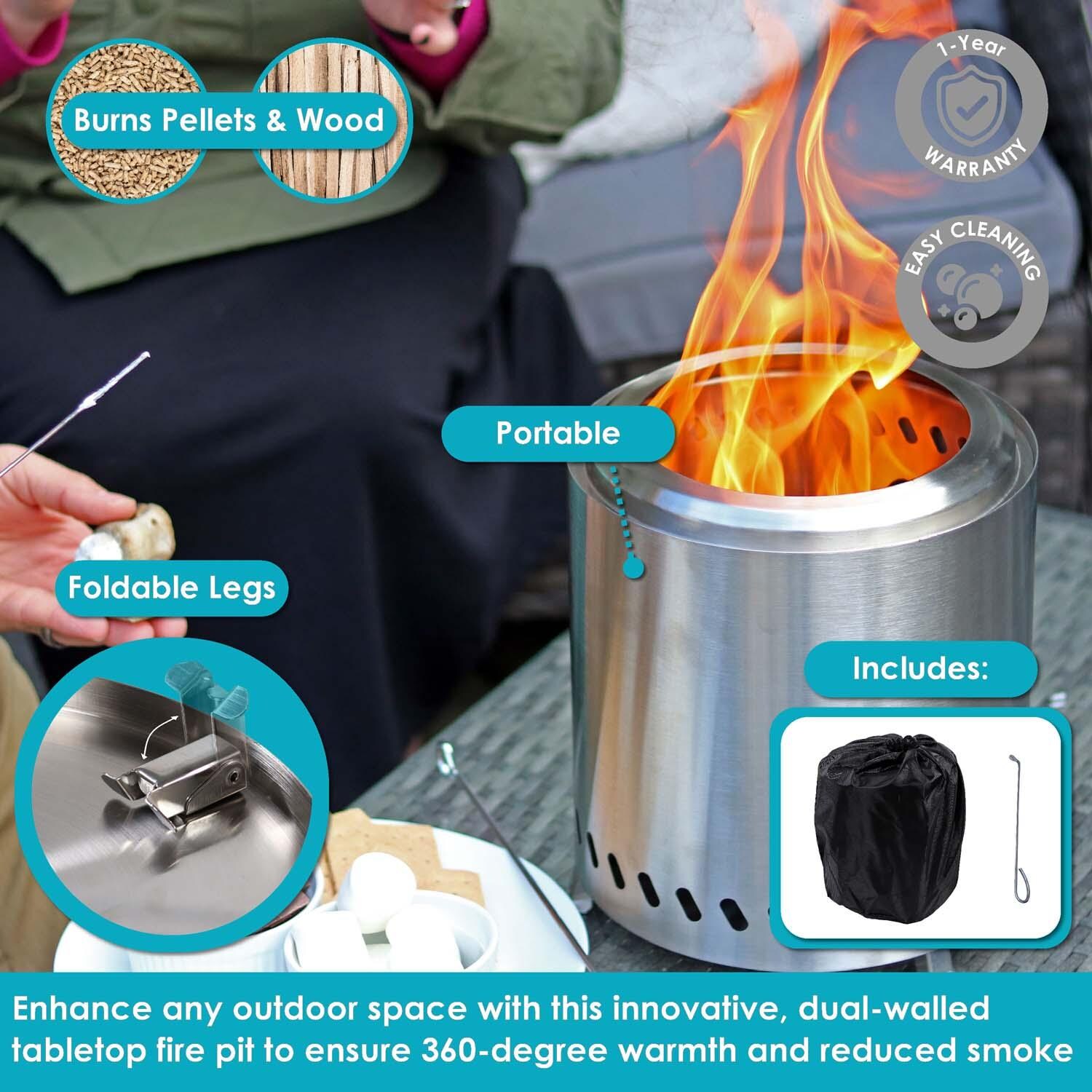 9 Inch Tabletop Smokeless Wood Burning Fire Pit in Stainless Steel By Ultimate Patio - Detail thumbnail