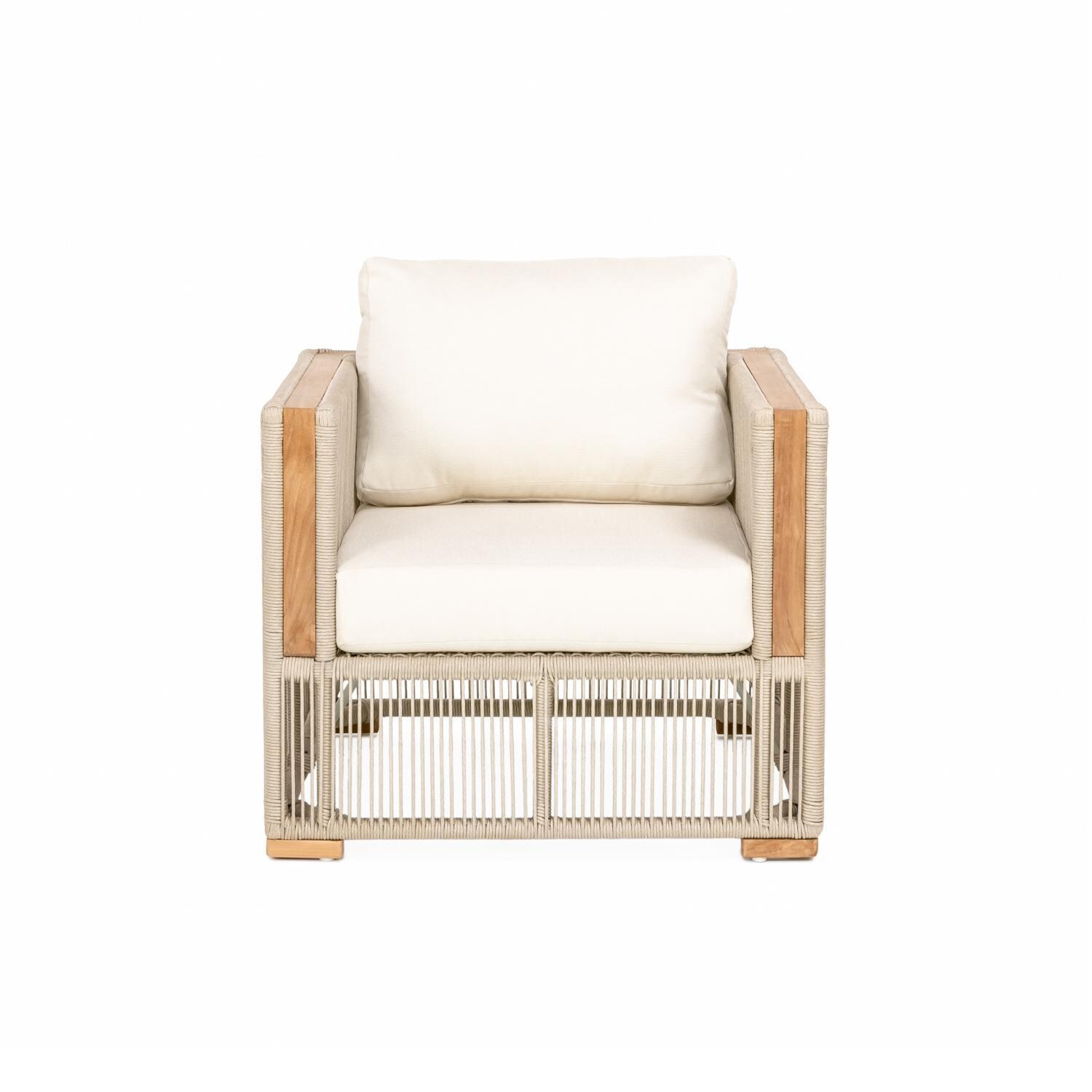 Teak + Table Breeze Olefin Rope & Teak Patio Club Chair in Dune/Sand - White Background thumbnail