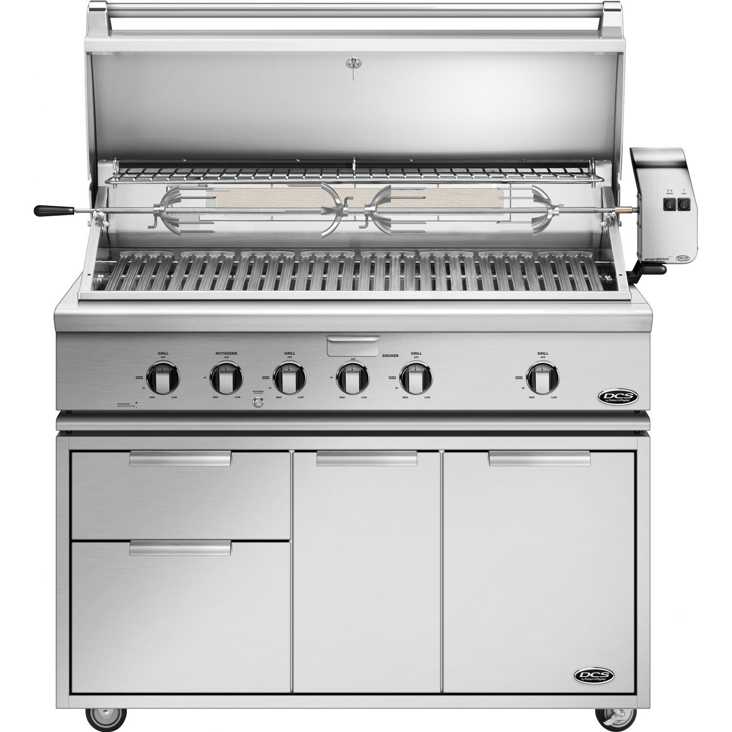 DCS BH1-48R-L 48-Inch Grill On CAD Cart - Hood Open thumbnail