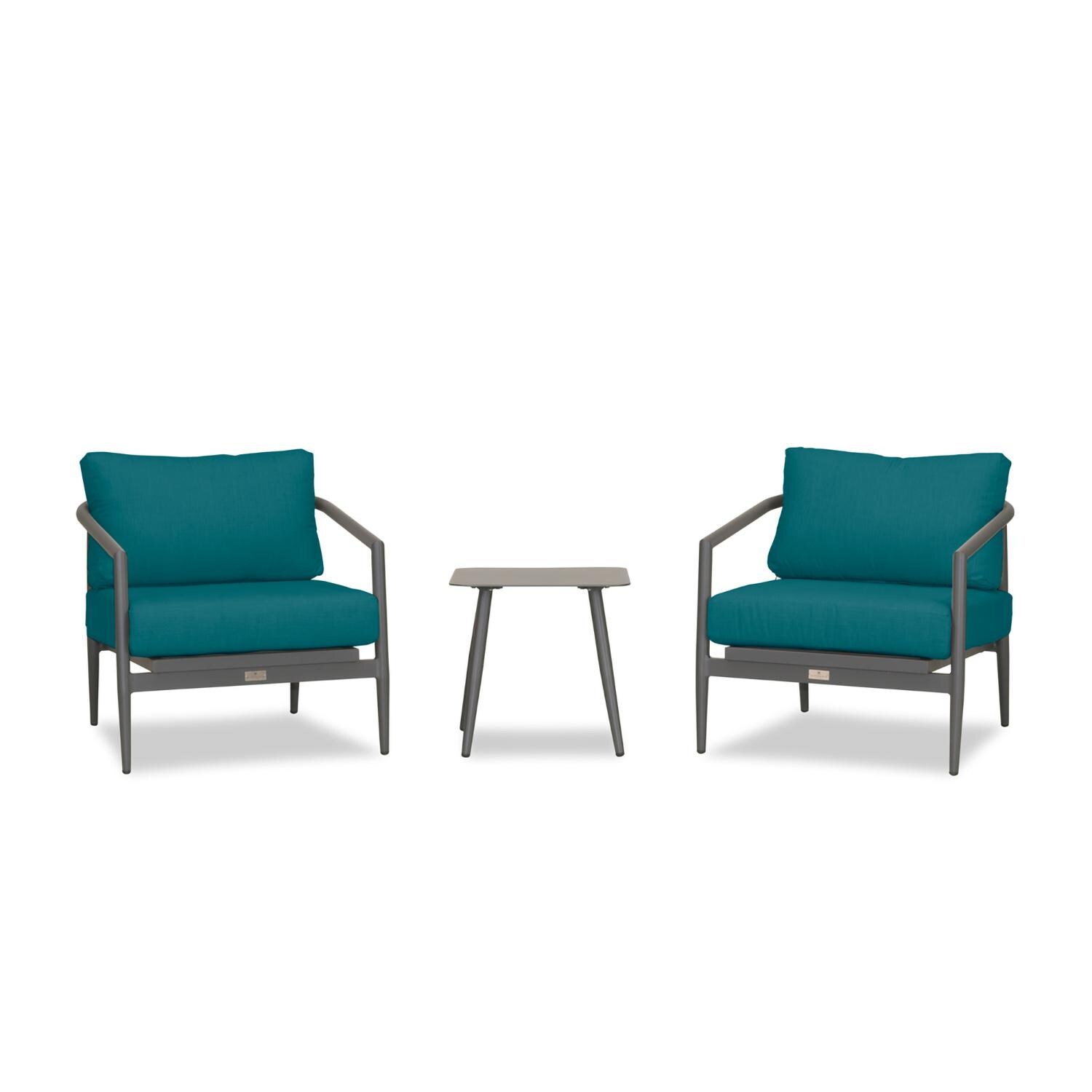 Lakeview Midnight Cove 3 Pc Aluminum Club Chair Seating Set in Slate/Pebble Gray/Spectrum Peacock - Front - White Background thumbnail