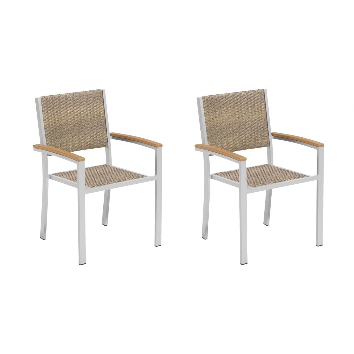 Travira 2 Piece Wicker Dining Arm Chair Set W/ Tekwood Natural Arm Caps By Oxford Garden