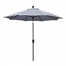 California Umbrella Sunset Series 9 Ft Octagonal Aluminum Auto Tilt Patio Umbrella W/ Crank Lift - Bronze Frame / Olefin Navy White Cabana Stripe Canopy