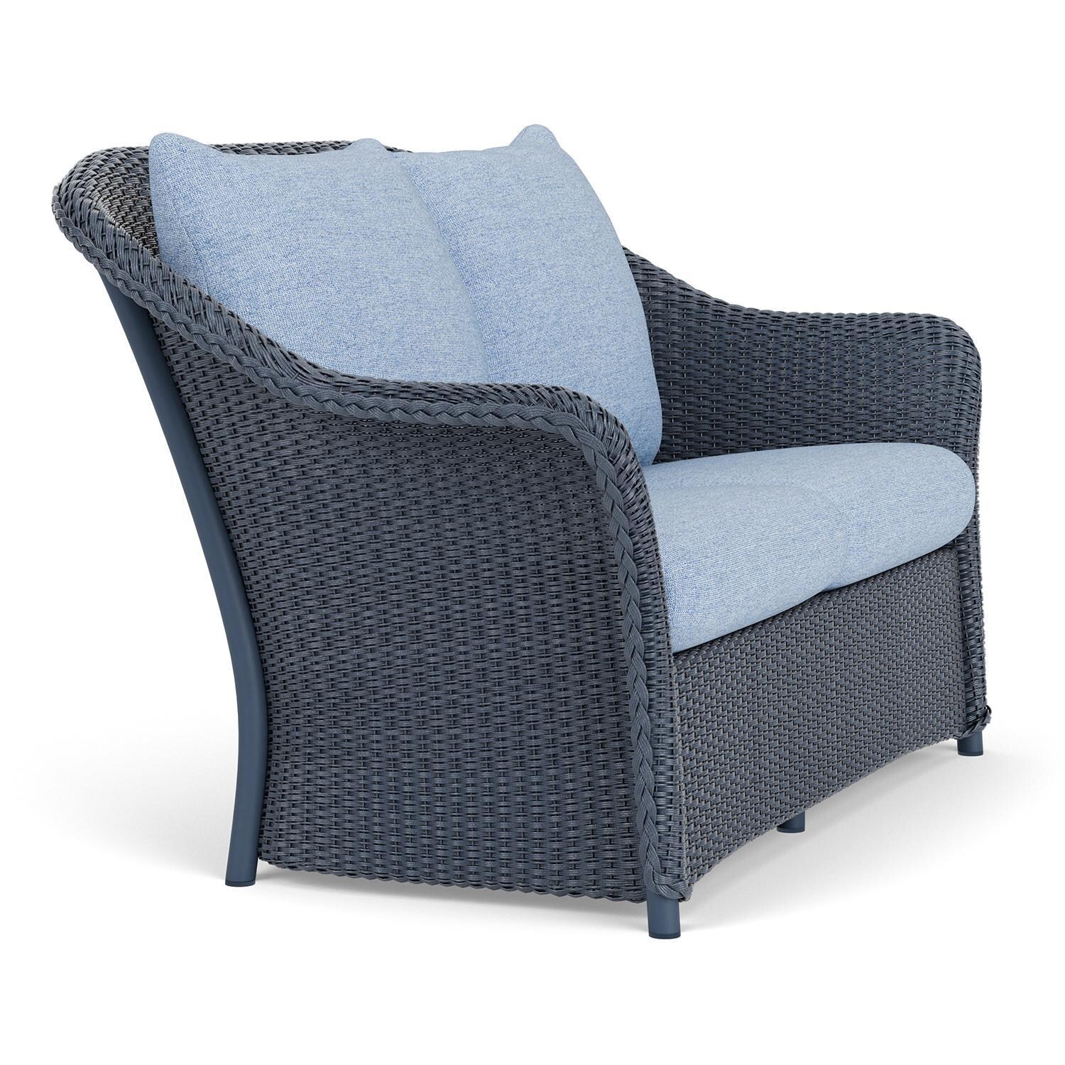 Lloyd Flanders Weekend Retreat Loveseat in Denim Blue Finish W/ Demo Skyway Fabric - Angled thumbnail