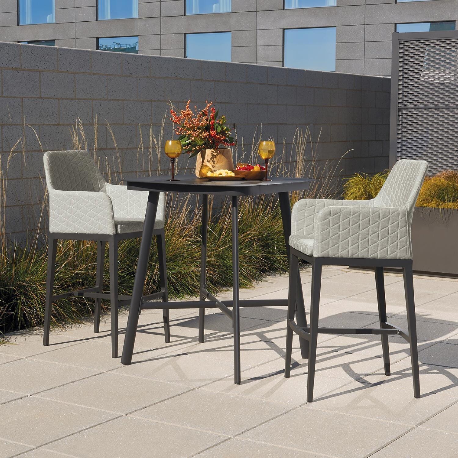 Oxford Garden Oland Aluminum Bar Stool in Carbon/Quilted Canvas Granite - Patio thumbnail
