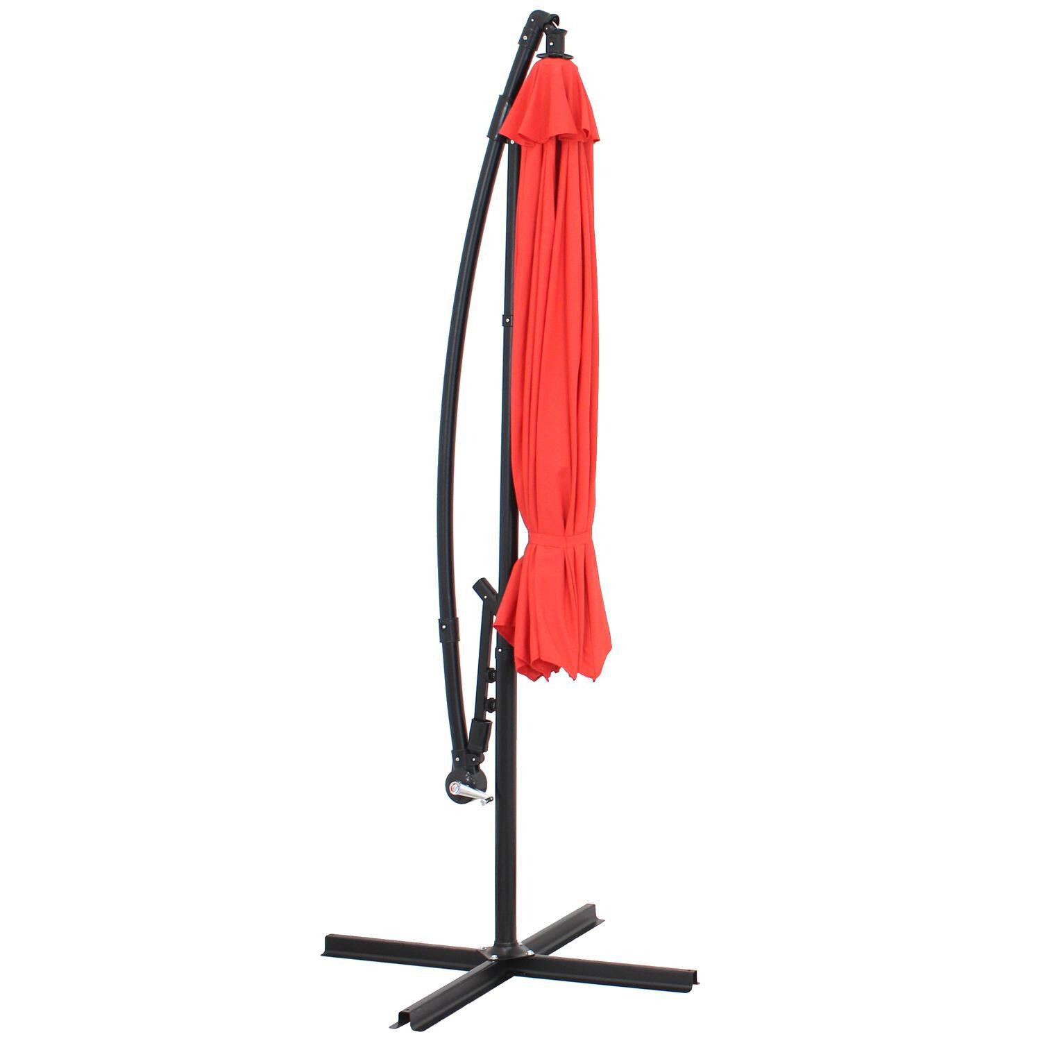 Ultimate Patio 9.5 Ft. Octagonal Patio Cantilever Umbrella W/ Crank - Cherry - Cantilever Retracted thumbnail