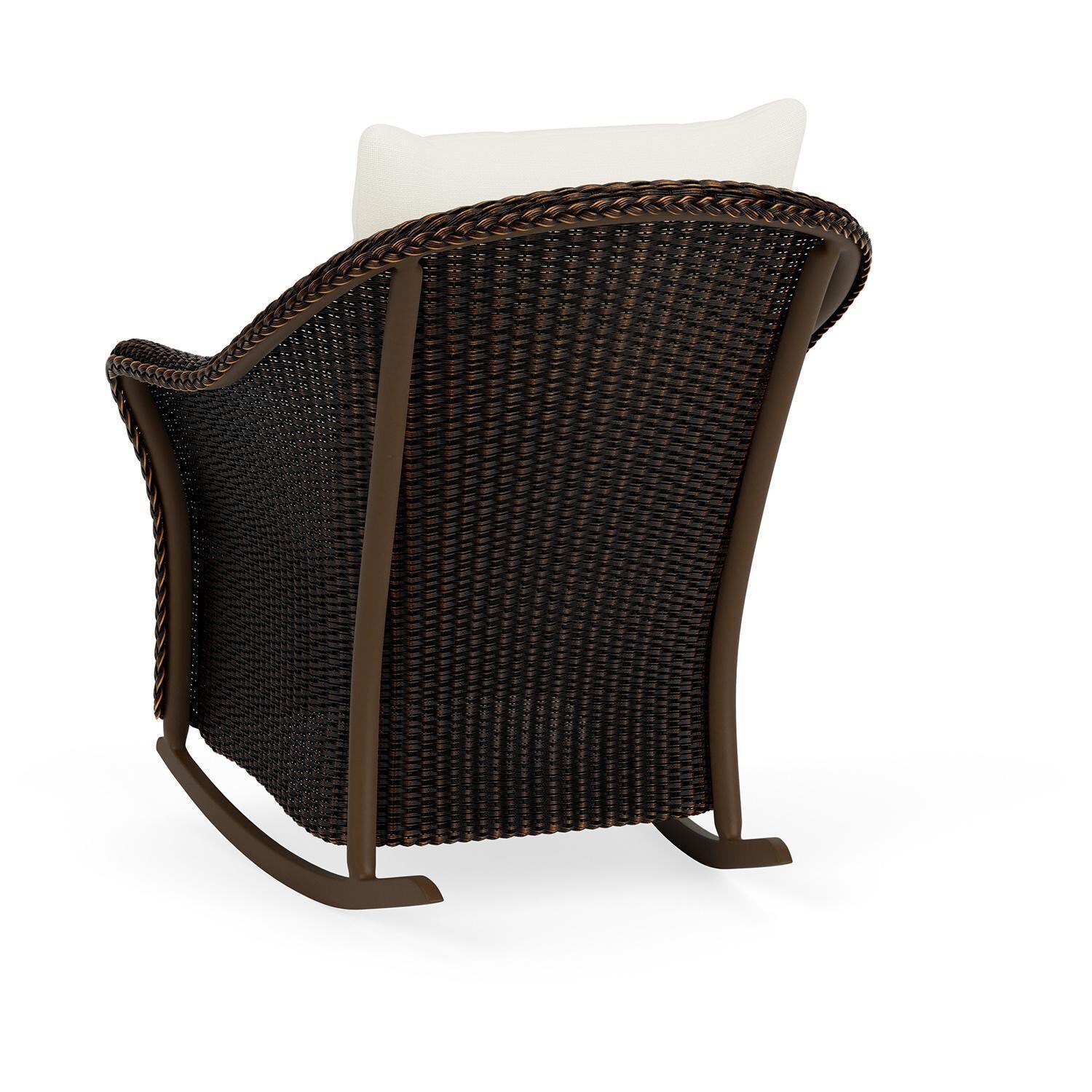 Lloyd Flanders Weekend Retreat Lounge Rocker in Mink Finish W/ Sailcloth Salt Fabric - Back Left - White Background thumbnail