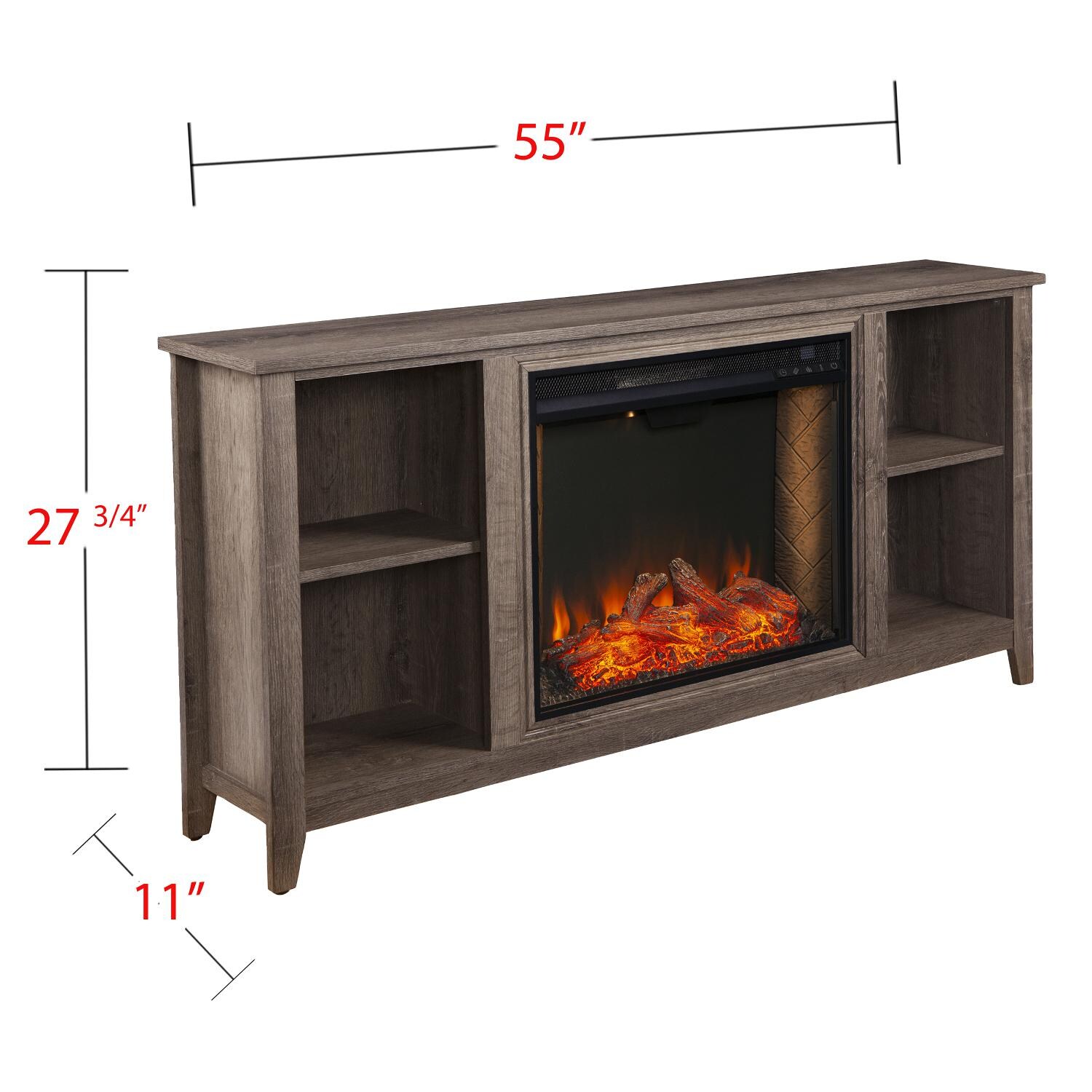 Southern Enterprises FS9691 Parkdale 55-Inch Electric Fireplace Media Console W/ Alexa-Enabled Smart Firebox - Mocha Gray - Measurements thumbnail