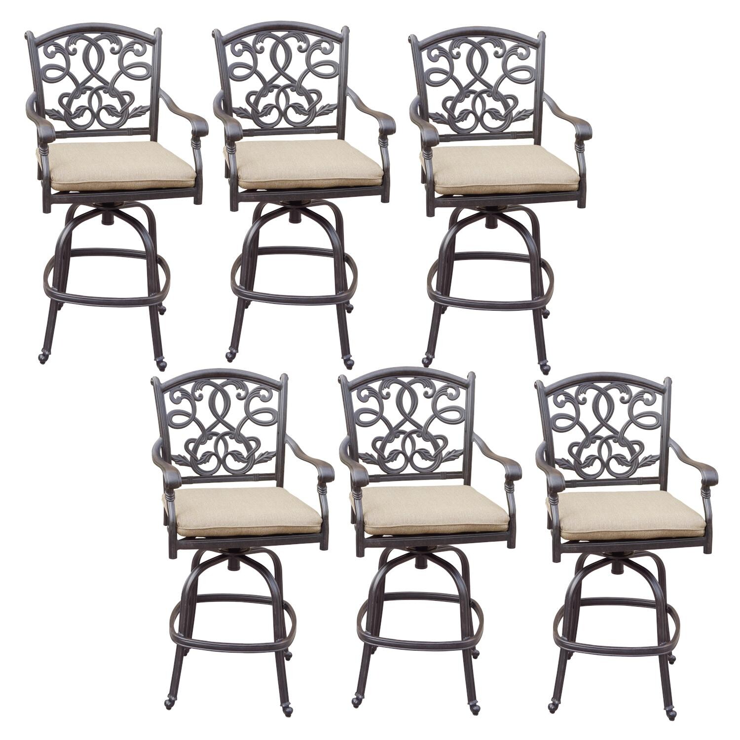 Santa Monica Cast Aluminum 6 Pc Set Swivel Counter Height Bar Stool Set in Antique Bronze/Sesame by Darlee