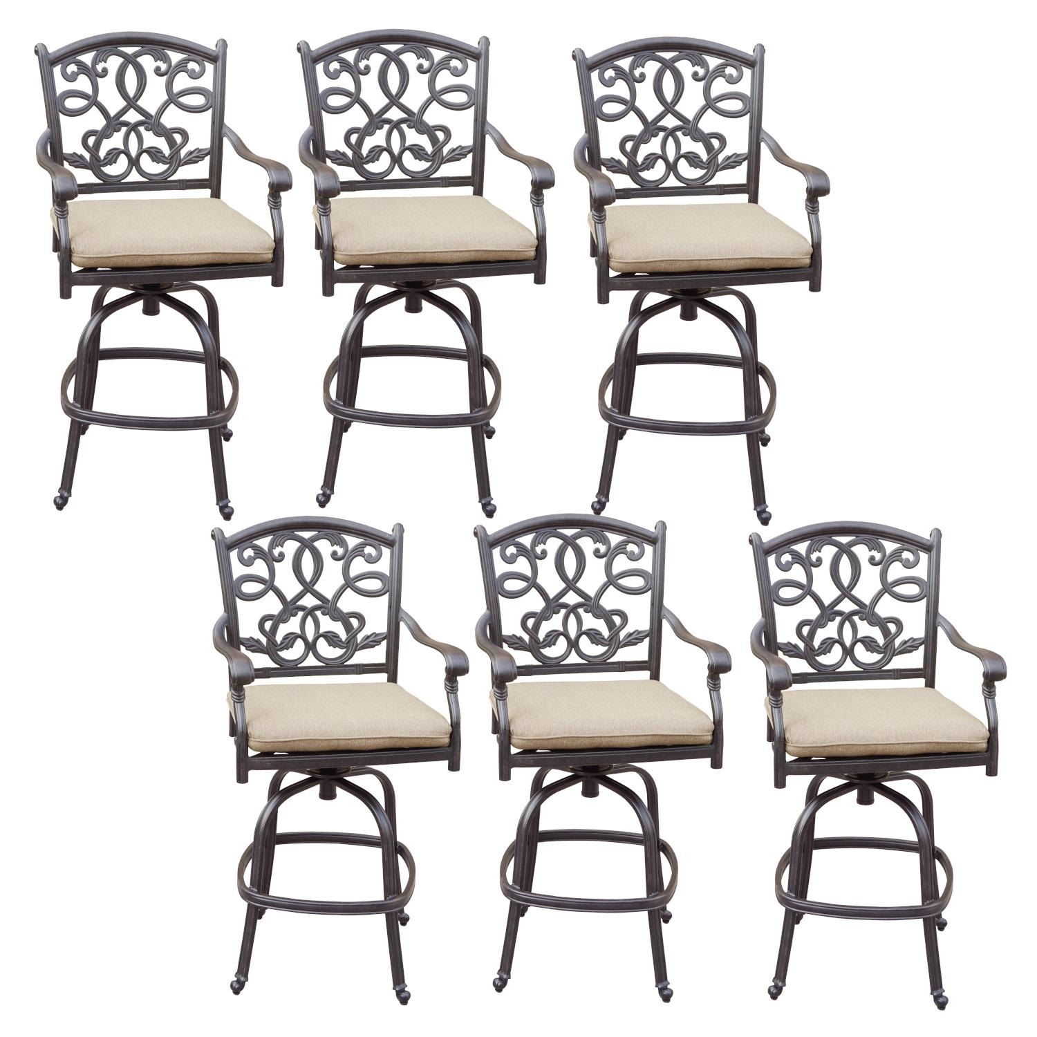 Darlee DL2052-7CH-6 Santa Monica 6 Piece Cast Aluminum Patio Counter Height Swivel Bar Stool Set W/ Sesame Cushions thumbnail