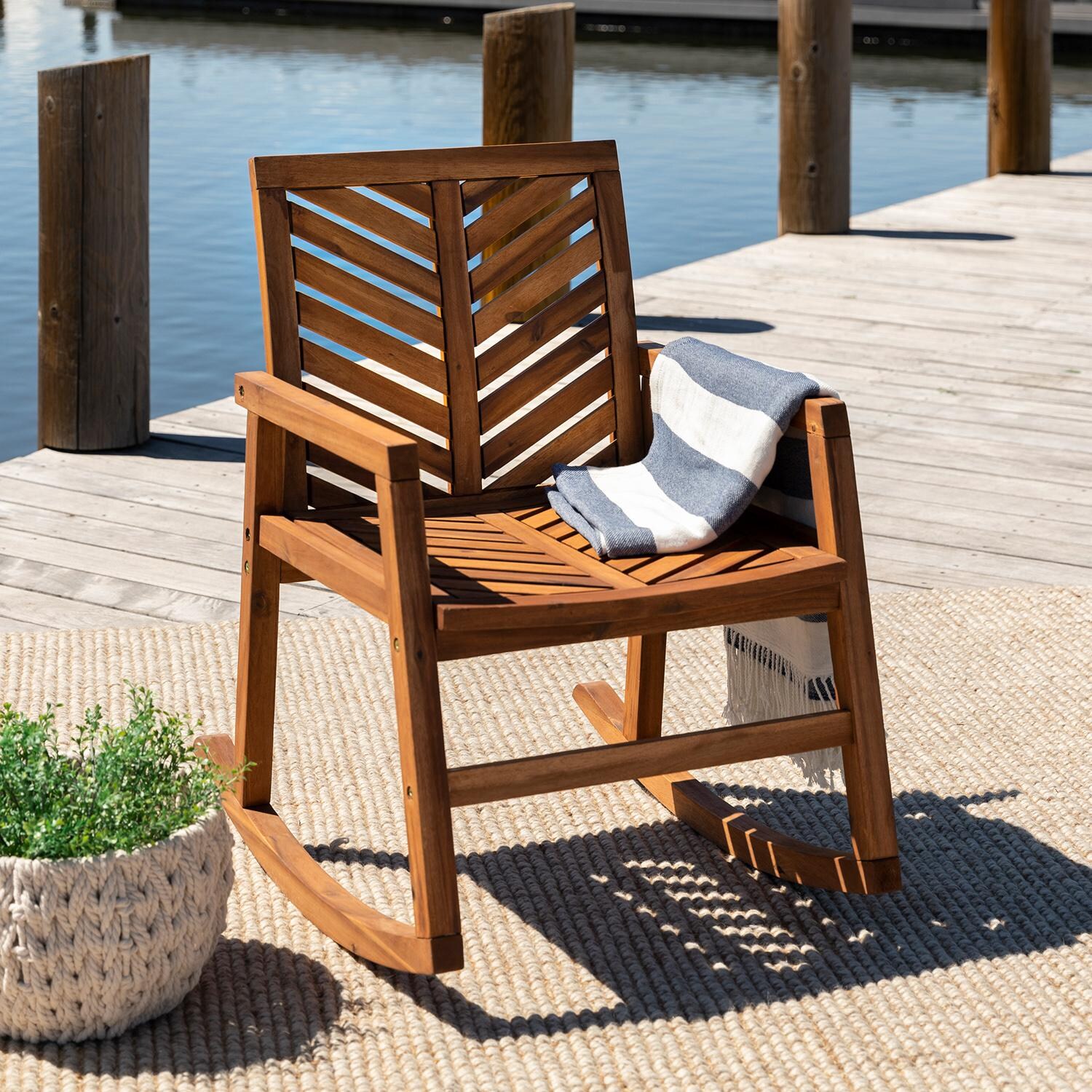 Walker Edison Vincent Acacia Patio Rocking Chair - Brown image