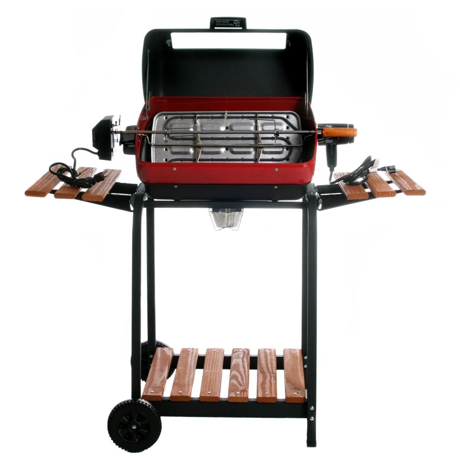 Americana by Meco Electric Grill With Rotisserie And Fold Down Side Tables - Grill Open with Rotisserie thumbnail