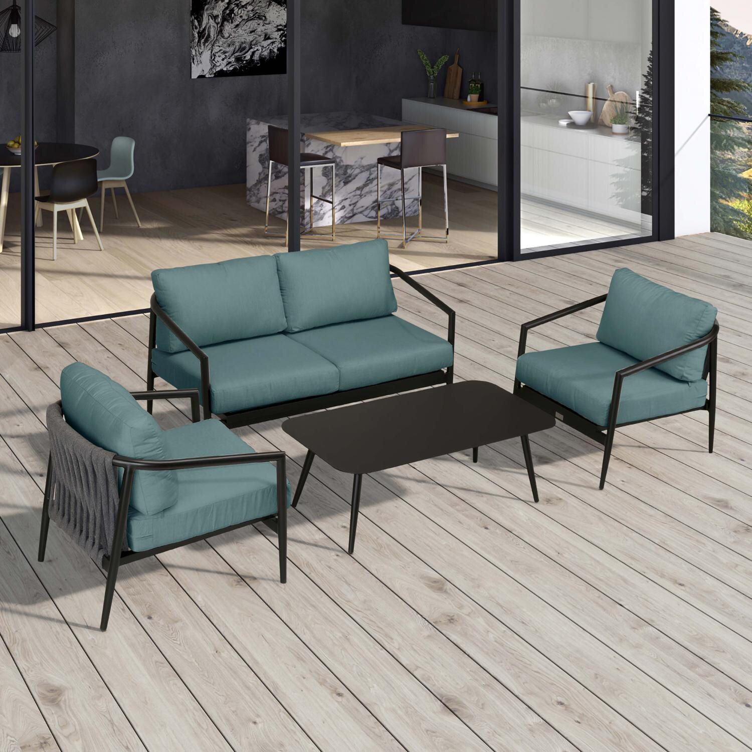 Lakeview Midnight Cove 4 Pc Aluminum Loveseat Seating Set in Black/Carbon/Cast Lagoon - Top - Lifestyle thumbnail