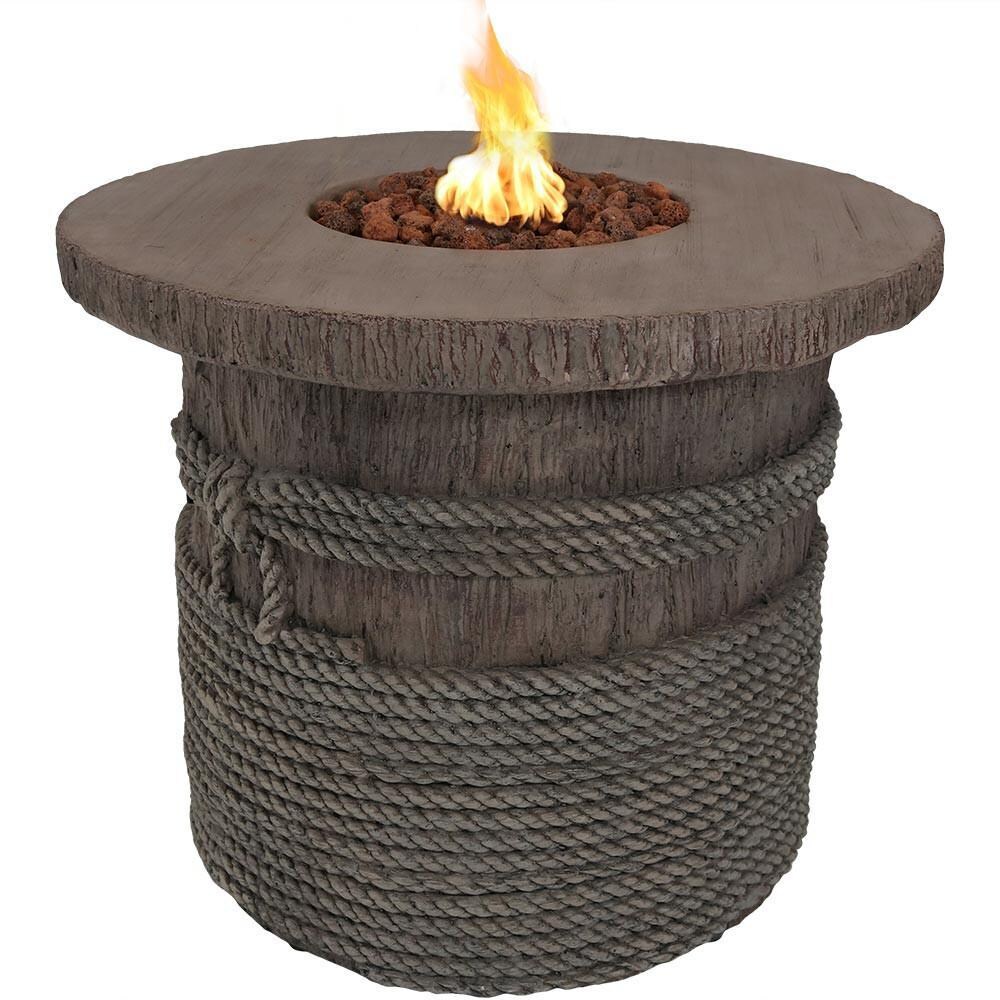 Ultimate Patio 29-Inch Round Rope & Barrel Propane Gas Fire Pit Table - Flames thumbnail