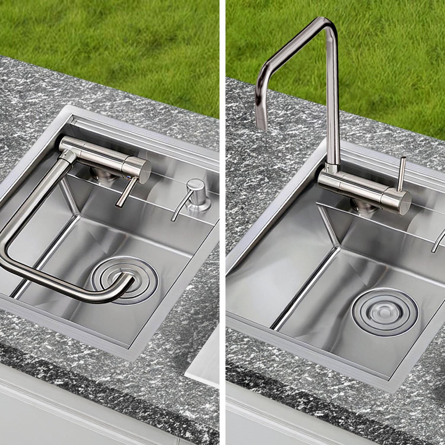 BBQGuys Signature BBQ-18SNK-SS-DM 16 X 18-in Drop-In Stainless Steel Outdoor Sink - Adjustable Faucet - Lifestyle thumbnail