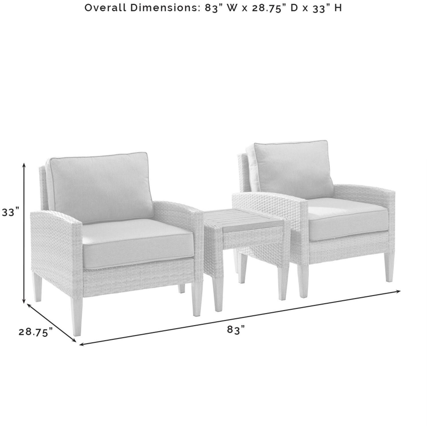 Ultimate Patio UP-92428GY-AC 3Pc Wicker Outdoor Chair Set in Acorn - Overall Dimensions - Diagram thumbnail