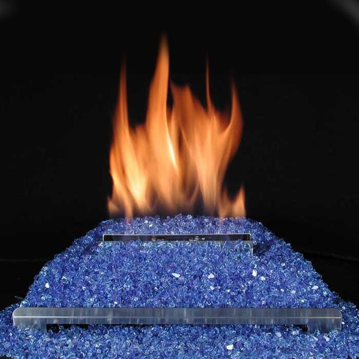 Rasmussen 20-Inch Cobalt Blue ALTERNA FireGlitter Set With Vent Free Propane Stainless Steel Chassis Burner - Remote Ready Safety Pilot