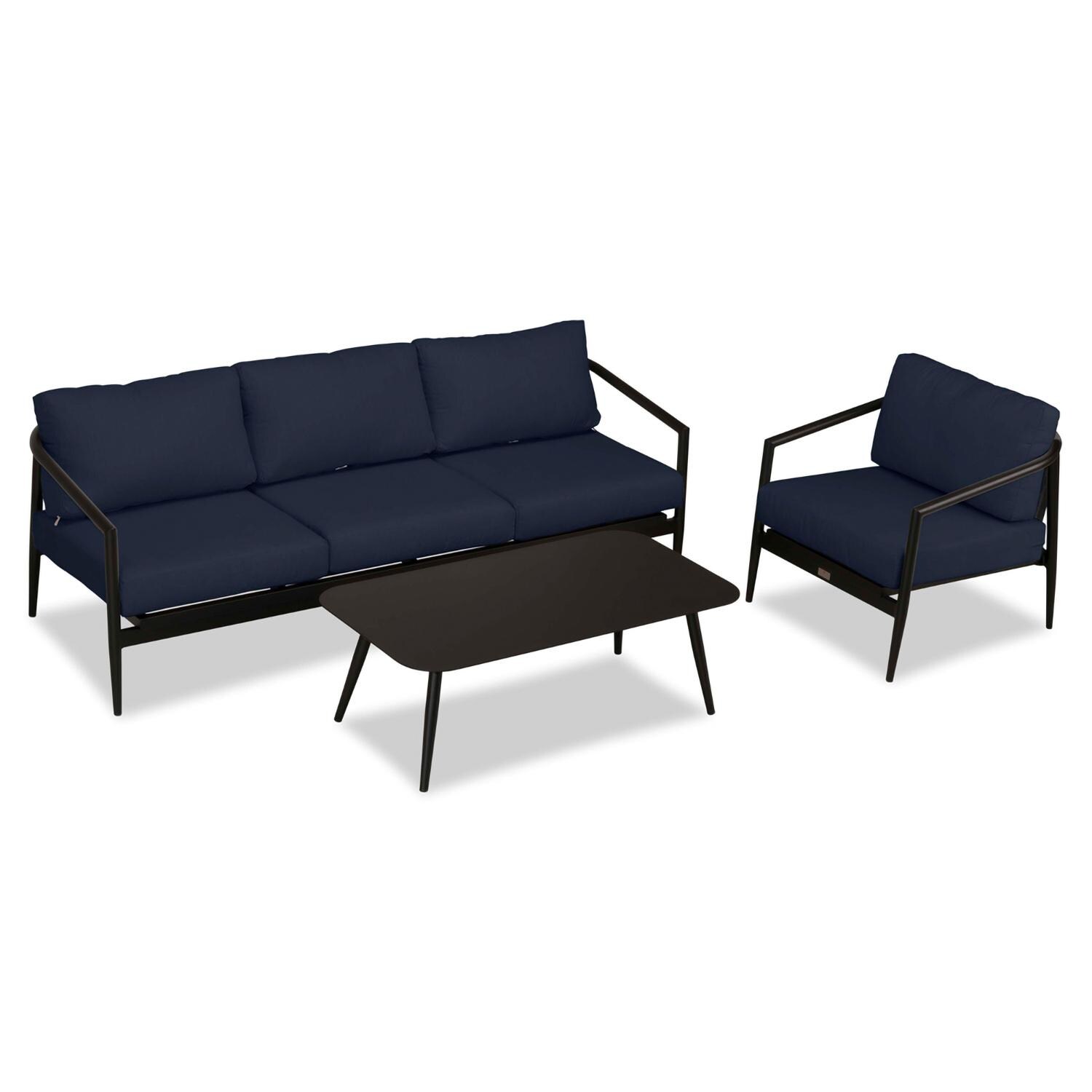 Lakeview Midnight Cove 3 Pc Aluminum Sofa Seating Set in Black/Carbon/Spectrum Indigo - Top - White Background thumbnail