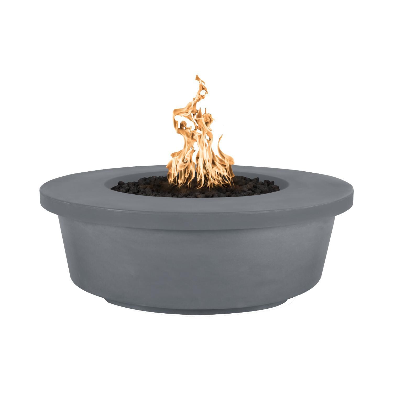 Tempe 48 Inch Round GFRC Propane Fire Pit Table w/ Glow Plug in Gray by The Outdoor Plus