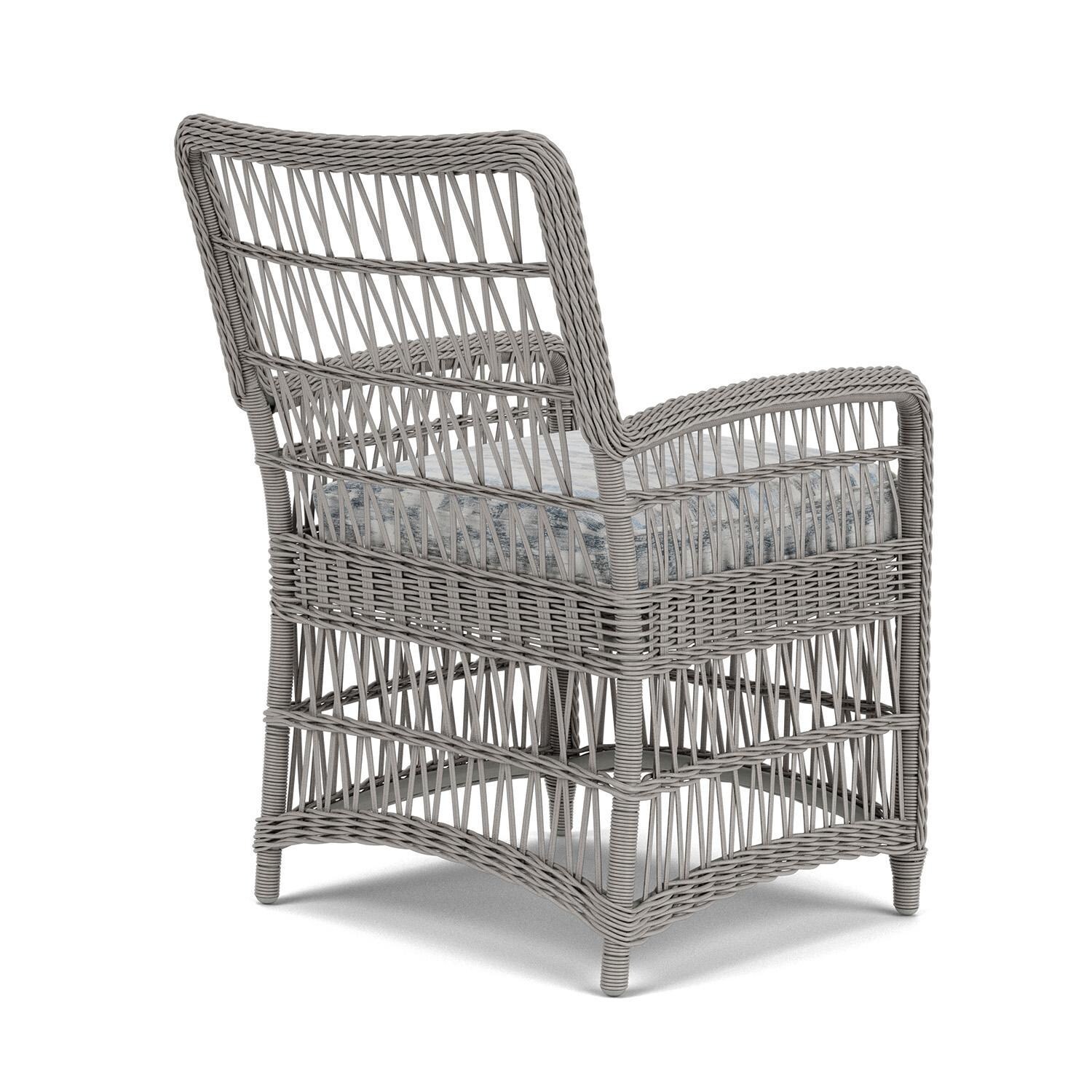 Lloyd Flanders Mackinac Dining Armchair in Putty Finish with Stratosphere Cloud Fabric - Rear Right thumbnail