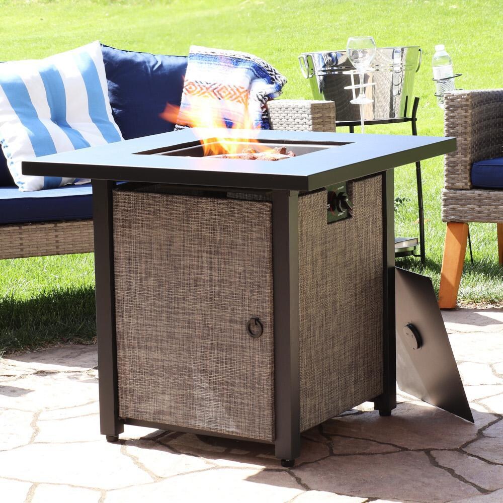 Ultimate Patio 28-Inch Square Propane Gas Fire Pit w/ Brown Rafa Fabric thumbnail