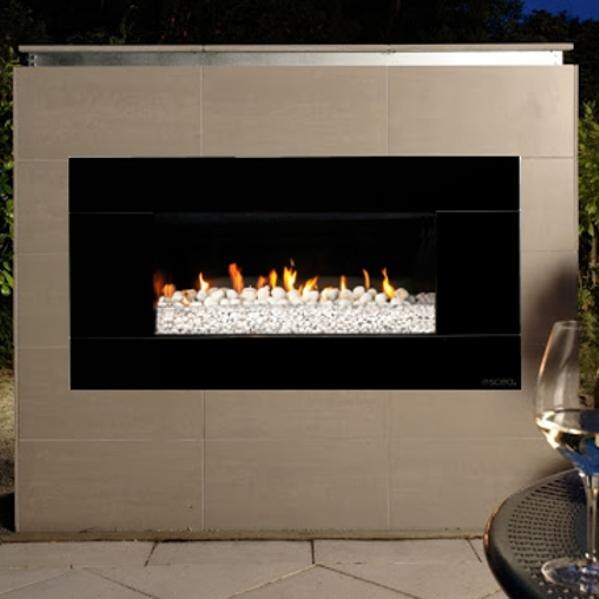 Escea EF5000 Outdoor Natural Gas Fireplace - Black With White Ceramic ...