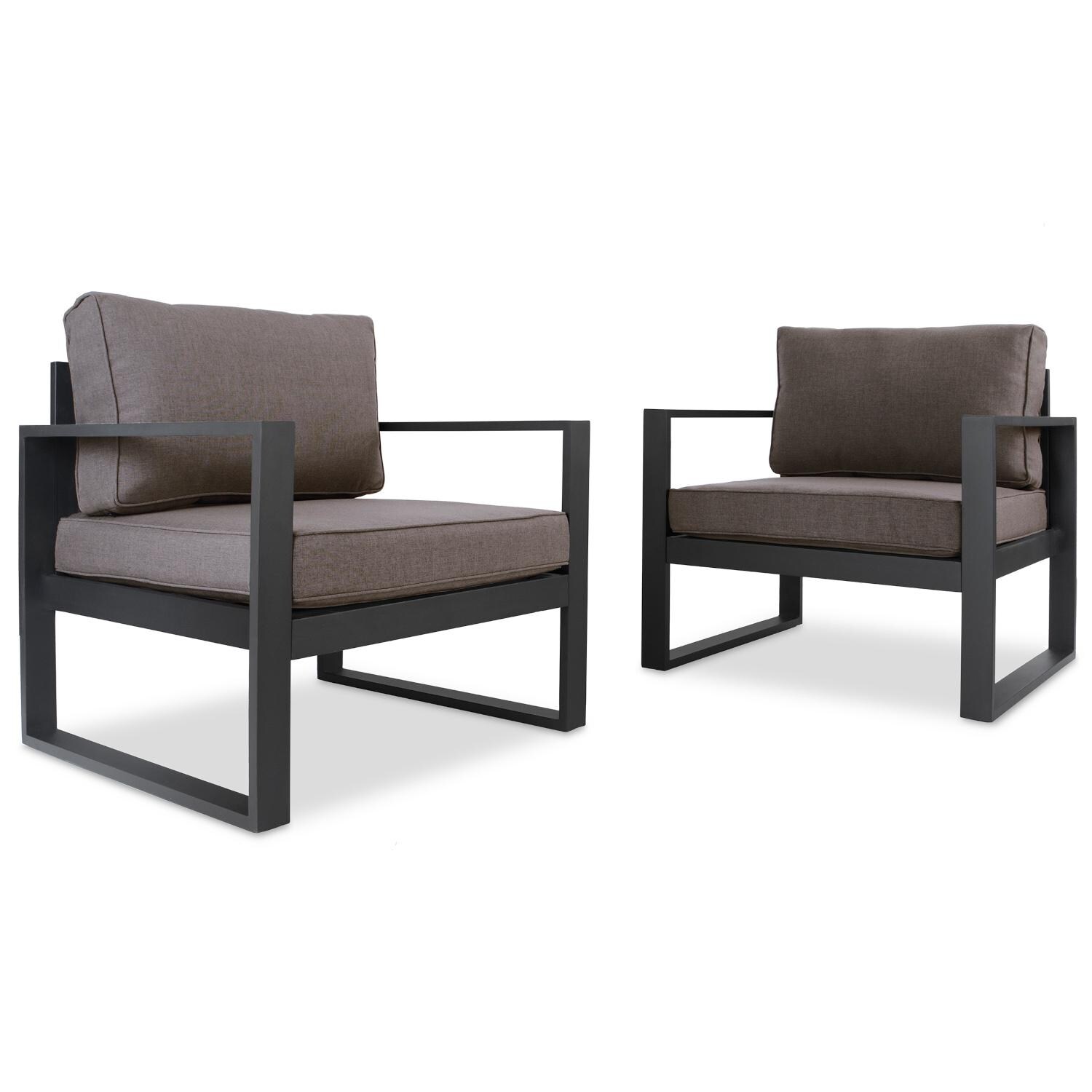 Lakeview Villa Flora Black W/ Brown Cushions 2 Piece Aluminum Chair Set - Full View thumbnail