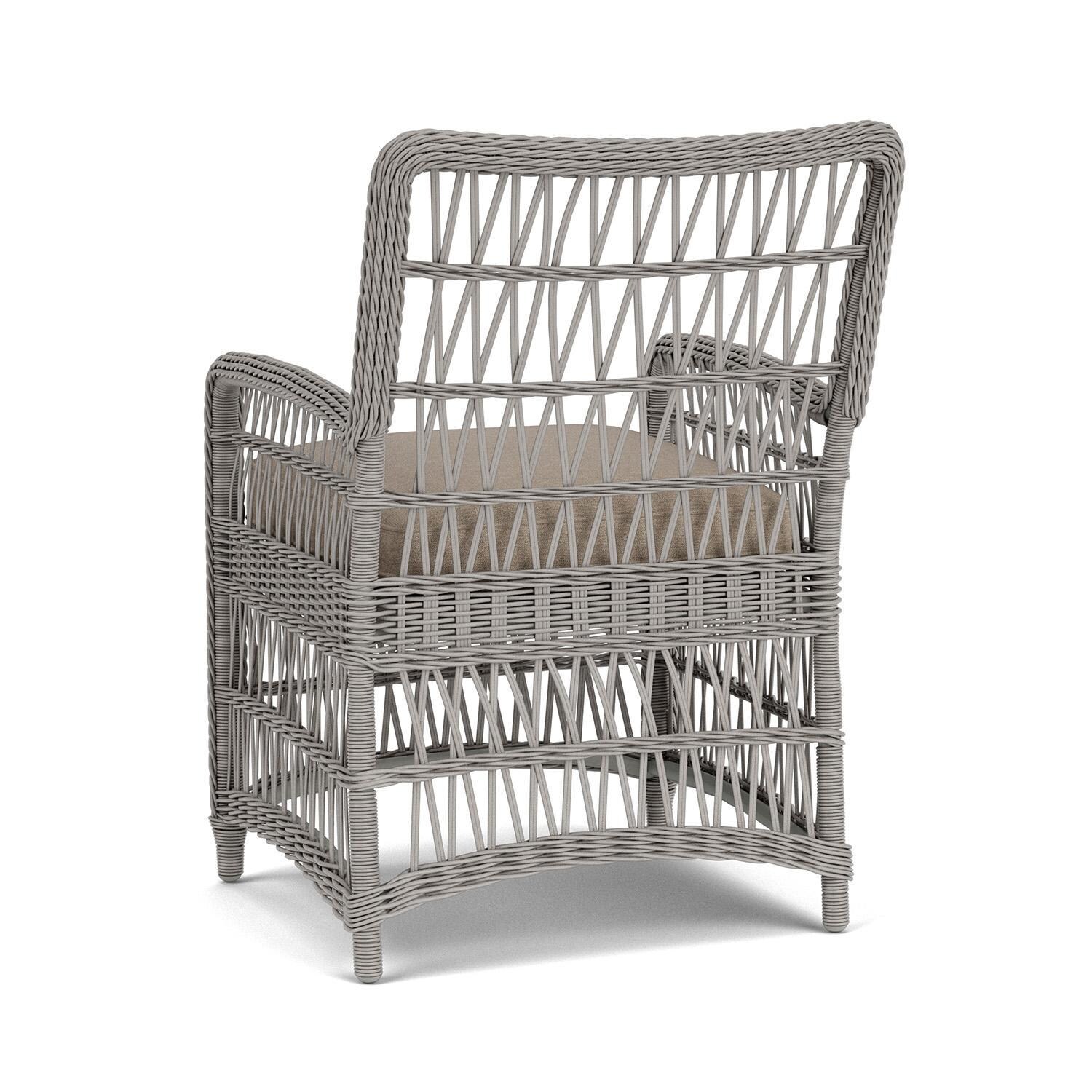 Lloyd Flanders Mackinac Dining Armchair in Putty Finish with Demo Oatmeal Fabric - Rear Left thumbnail