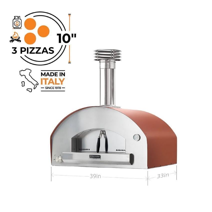 Fontana Forni FTFIR-H-R + FTCART-L Firenze Hybrid Pizza Oven on Cart - Red - Pizza Count - Dimensional thumbnail