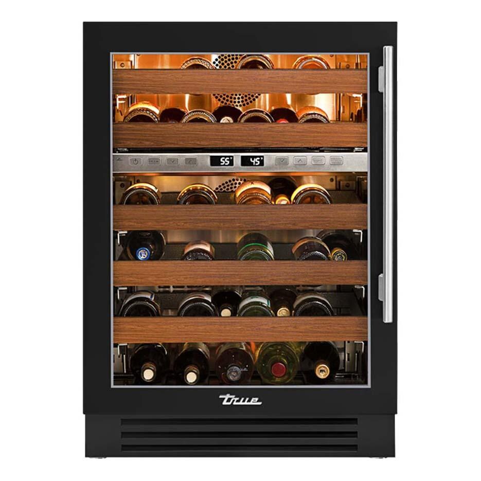 True 24 Inch 45 Bottle Left Hinge Glass Door Outdoor Dual Zone Outdoor Wine Cabinet - Matte Black w/ Stainless Steel Handle - TWC-24DZ-L-OG-C~DSK-027-H04
