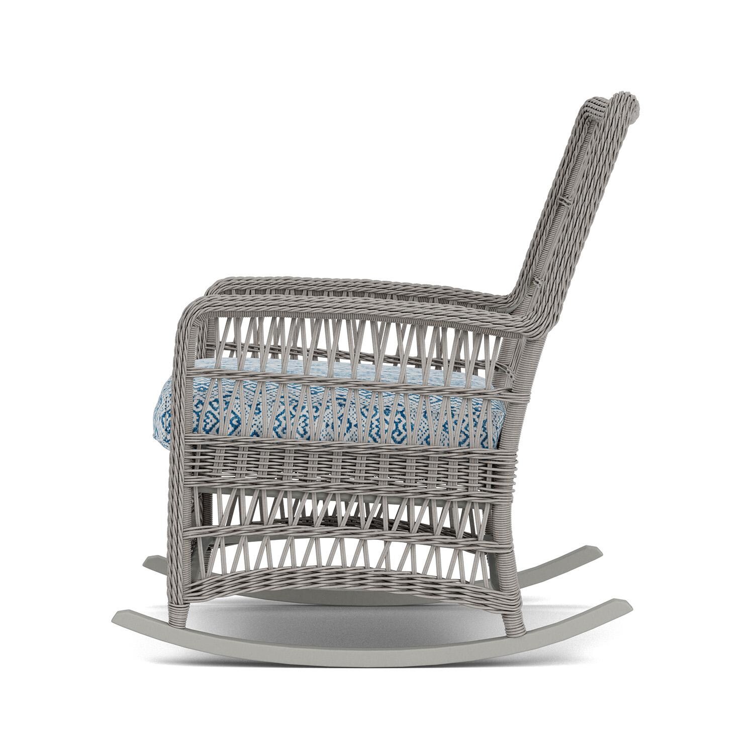 Lloyd Flanders Mackinac High Back Porch Rocker in Putty Finish with Aman Capri fabric - Left Side thumbnail