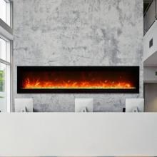 Amantii Symmetry Series 74-Inch Built-In Electric Fireplace with Black Steel Surround - ICE Media Kit - Indoor/Outdoor - SYM-74-B