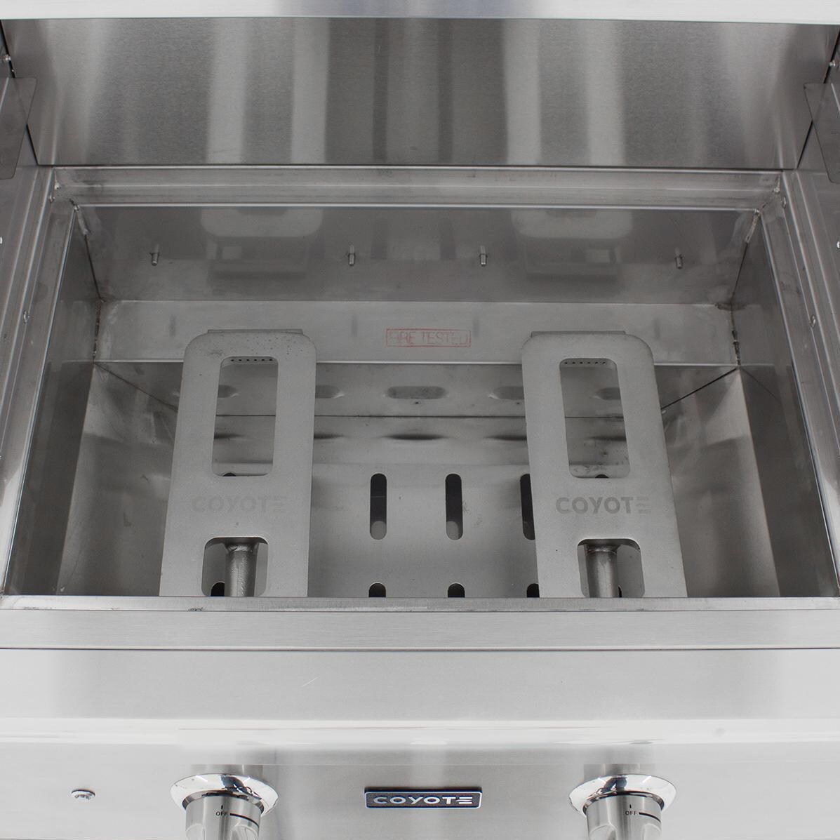 Coyote RTAC-G5-SG-C1C28LP Ready-To-Assemble 5 Ft Outdoor Kitchen Island With 28-Inch C-Series Propane Gas Grill - Stacked Stone/Stone Gray - Cast Stainless Infinity Burners thumbnail